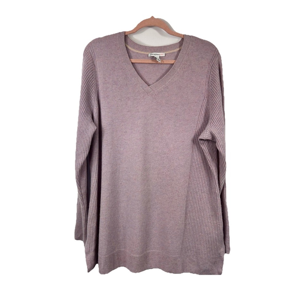 Isaac Mizrahi Live Cashmere Sweater XL Purple V-Neck Ribbed Old‎ Money Capsule
